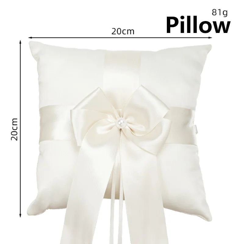 New Wedding Ivory Flower Baskets Ribbon Pearls Bow Knot Ring Pillow Cushion Bearer Bridal Party Supplies Gifts Home Decorations