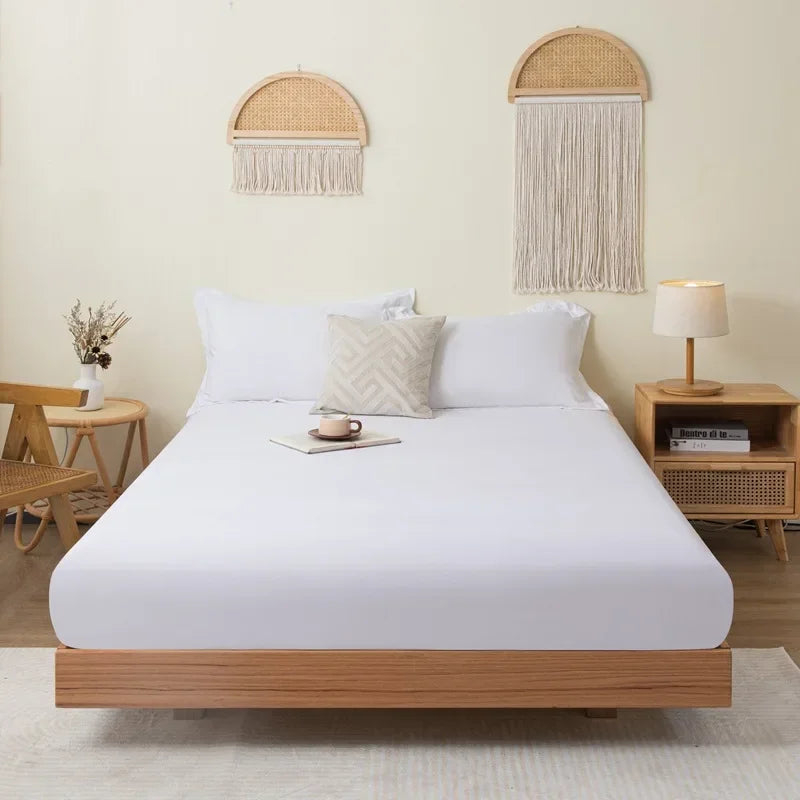 Cotton Fitted Sheet Soild Color with Elastic Band Non Slip Adjustable Mattress Cover for Double King Queen Bed 90/120/150/180M