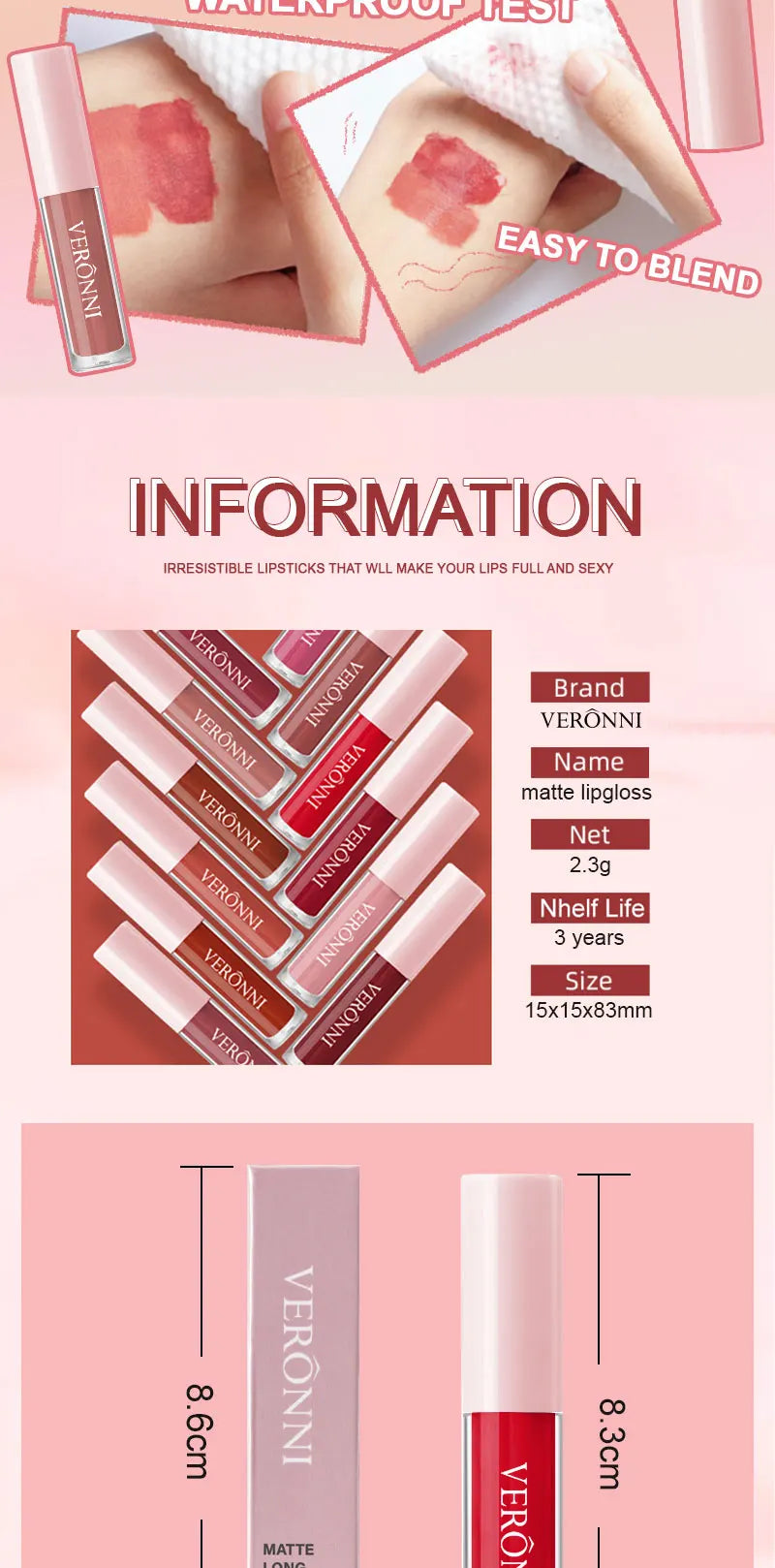12 Colors Matte Liquid Lipstick 2.3ml Mini Size Vegan&Cruelty-Free Long Lasting Non-Drying Nude to Bold Shades Fade Proof Makup