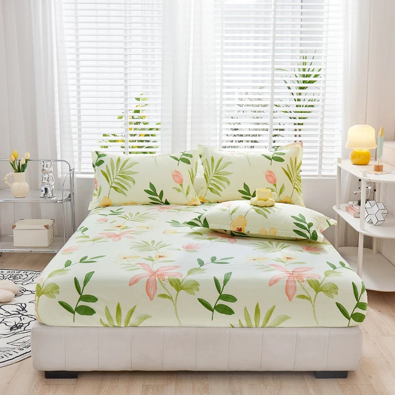 Cartoon Style Fitted Sheet Pure Cotton Bed Sheets Adults Kids Room Mattress Cover Printed Bed Linen 매트리스커버 (No Pillowcase)
