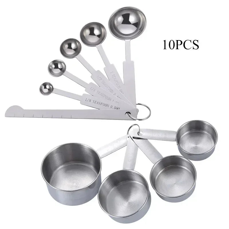 8/10/11Pcs Stainless Steel Measuring Cups and Spoons Coffee Powder Spoon Tablespoons Kitchen Baking Accessories Pastry Tools