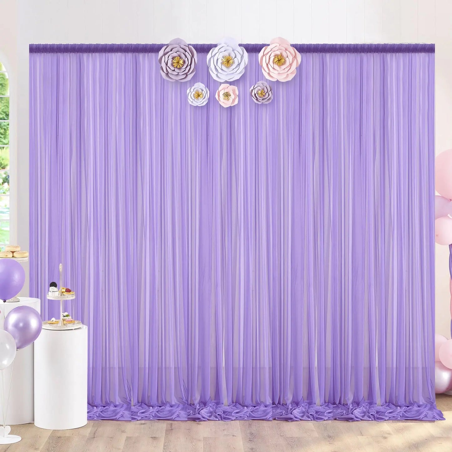 White Chiffon Backdrop Curtain for Wedding Party Sheer Drapes Curtains for Parties Baptism Birthday Baby Shower Photoshoot