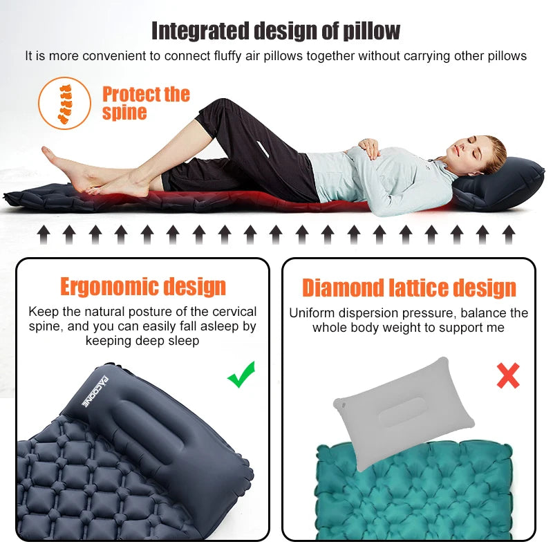PACOONE Outdoor Camping Sleeping Pad Folding Sleep Mat Beach Inflat Mattress with Pillows Ultralight Air Mat Travel Hiking New