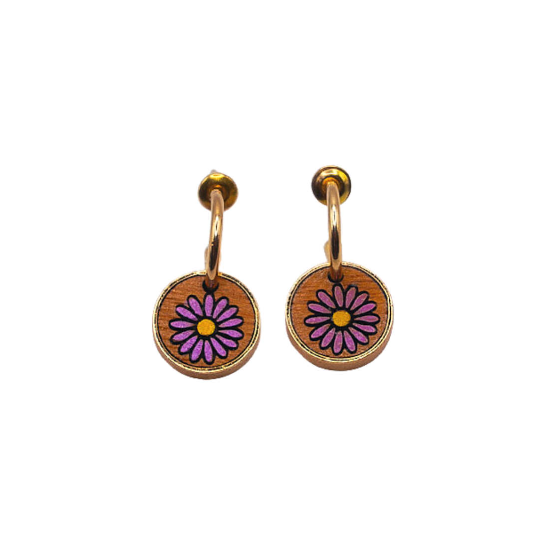 Aster Flower Recycled Wood Gold Earrings-0