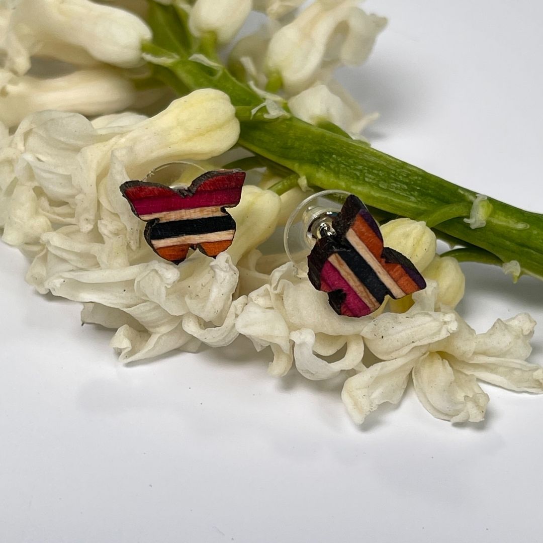 Butterfly Recycled Skateboard Stud Earrings-4