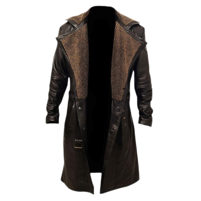 Brody Men's Leather Trench Coat With Faux Fur Lining Brown-0