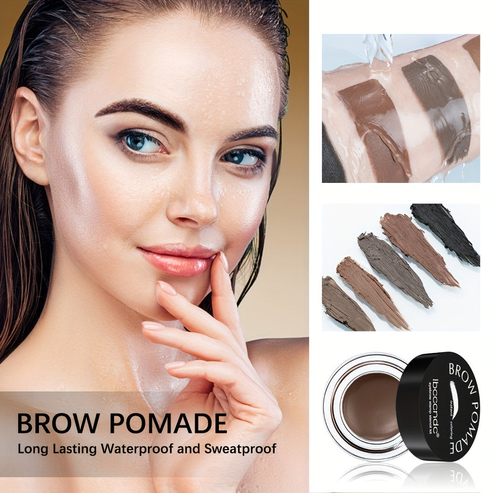 Waterproof and Sweatproof Eyebrow Cream Set with Brush and Sponge Stick - Black and Brown Colors - Lazy Print Eyebrow Stamp Powder - Eyebrow Stencil Included