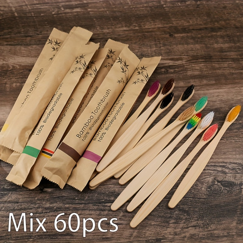 20/40/60pcs Bamboo Toothbrushes Colorful Toothbrush Resuable Portable Adult Wooden Soft Tooth Brush for Home Travel Hote