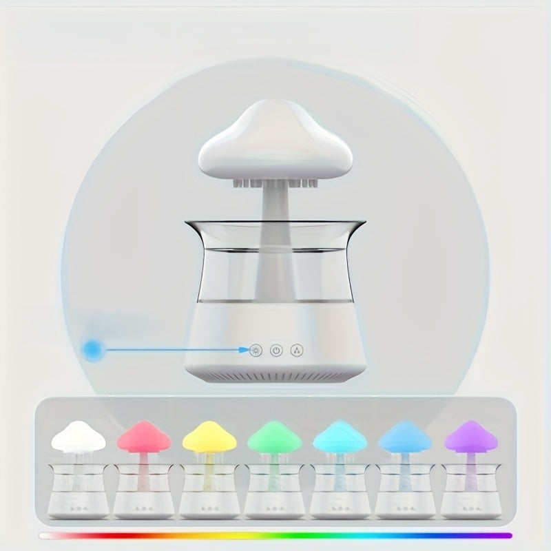 USB-Powered Zen Master Mushroom Lamp with Rain Cloud Aromatherapy Oil Diffuser, Night Light & Ultra-Quiet Humidifier - Perfect for Home or Office, White, Zen Home Decor