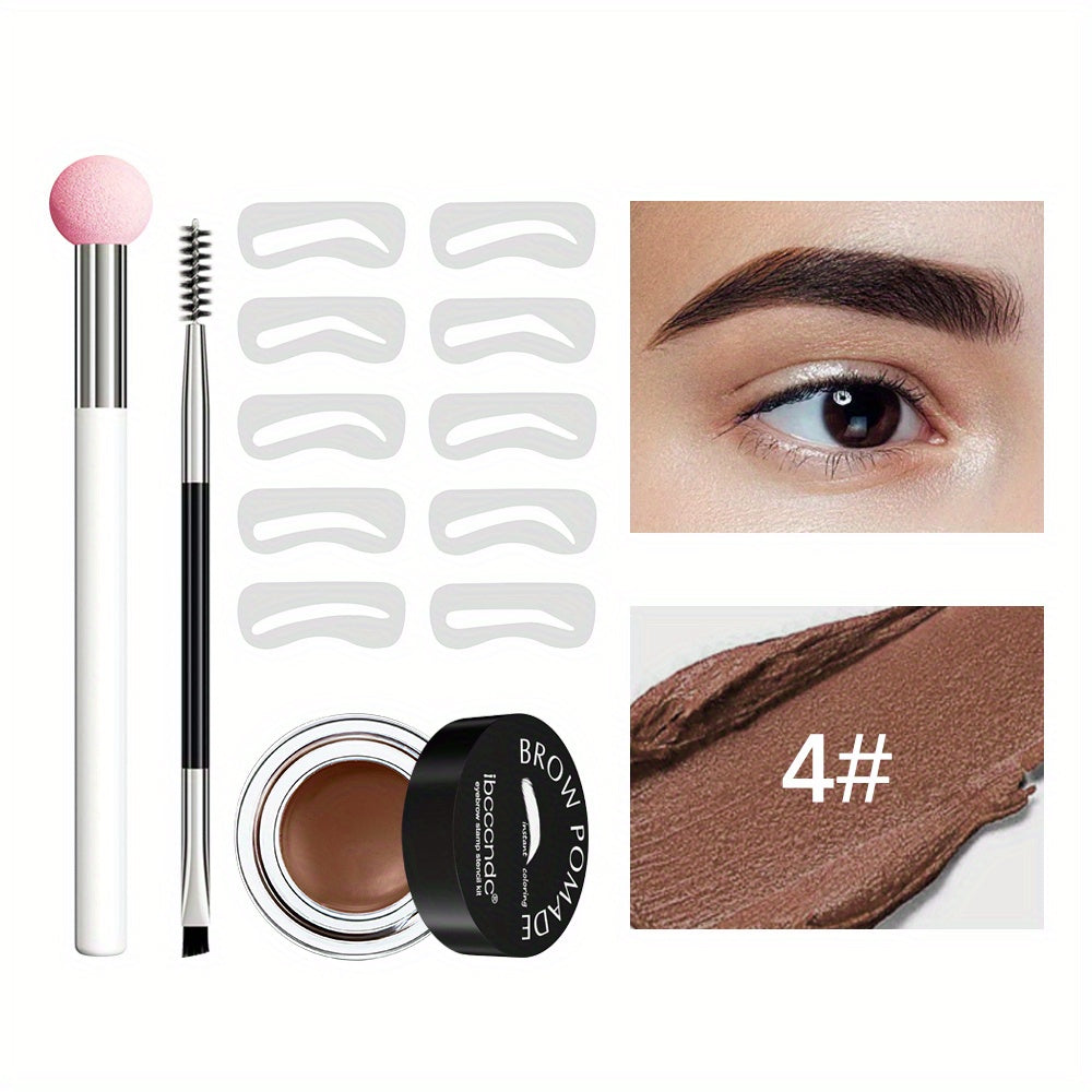 Waterproof and Sweatproof Eyebrow Cream Set with Brush and Sponge Stick - Black and Brown Colors - Lazy Print Eyebrow Stamp Powder - Eyebrow Stencil Included