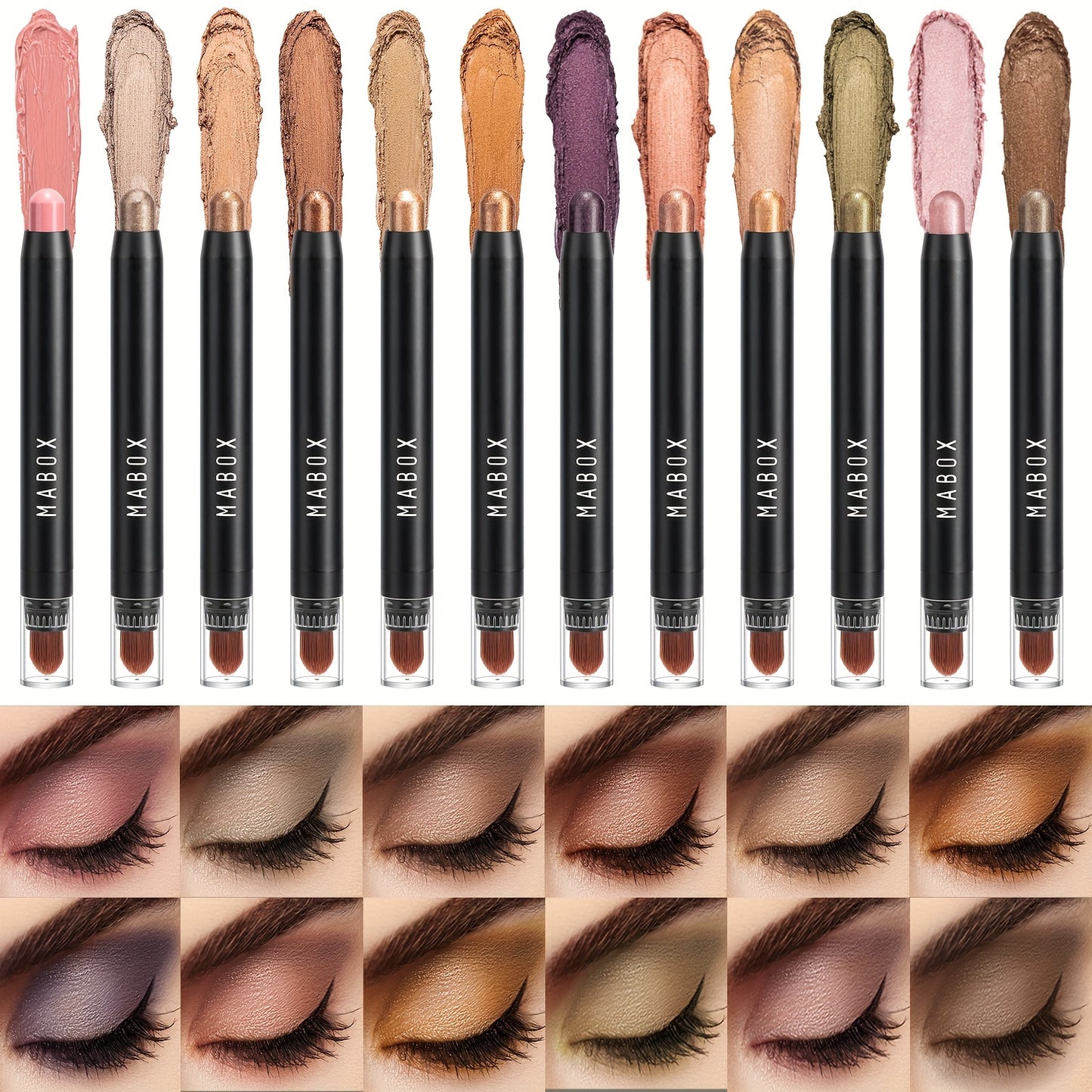 12 Color Eyeshadow Stick, Colorful Pearly Glitter Eyeshadow, Highlighter Swivel Eyeshadow Stick, Brightening Eyelid Waterproof Eyeshadow Makeup With Brush Head For Music Festival