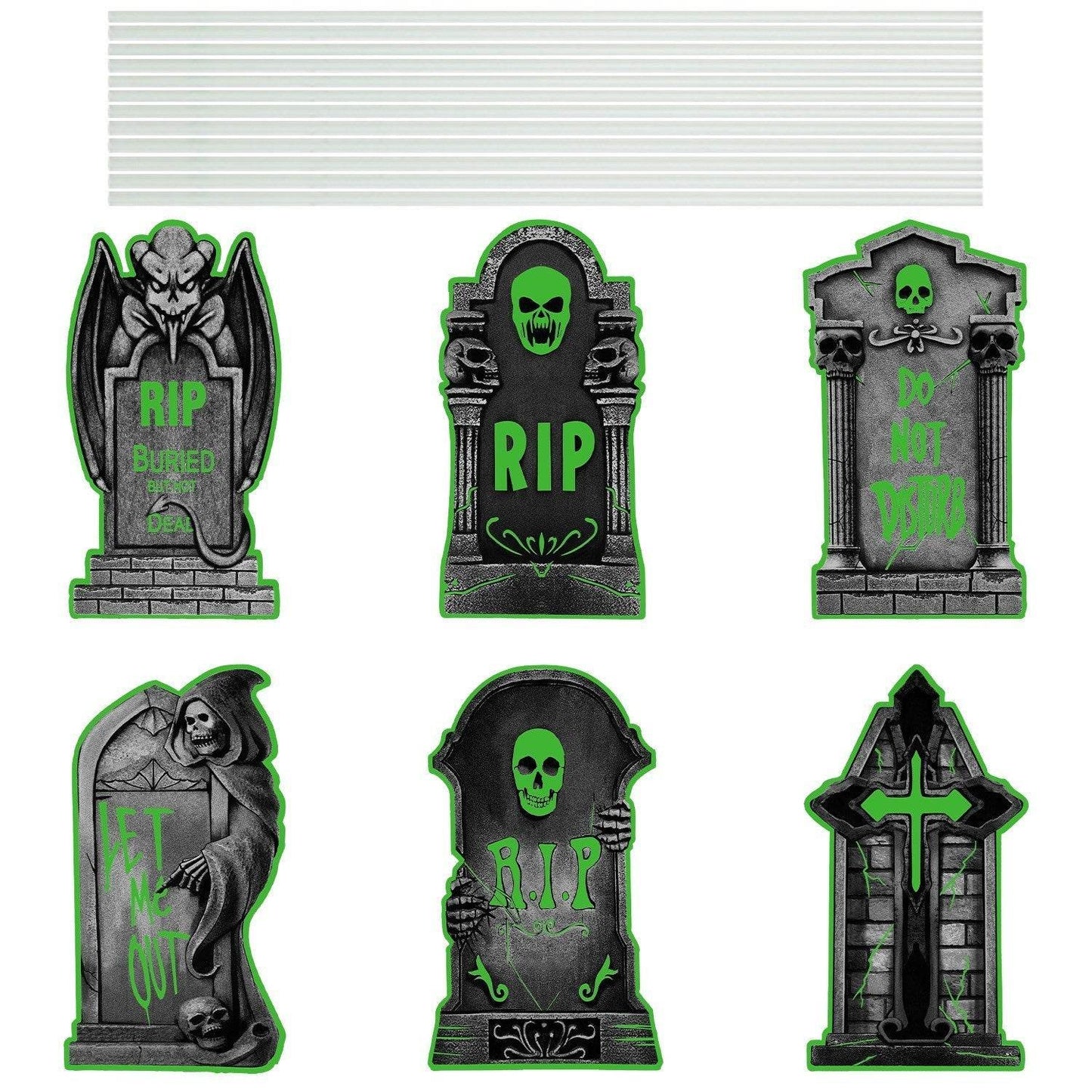 6Pcs Skull Or 6Pcs Tomb Or 5Pcs Black Cat Halloween Yard Sign Decorations Glow In The Dark For Haunted House Garden Yard And Scary Theme Party
