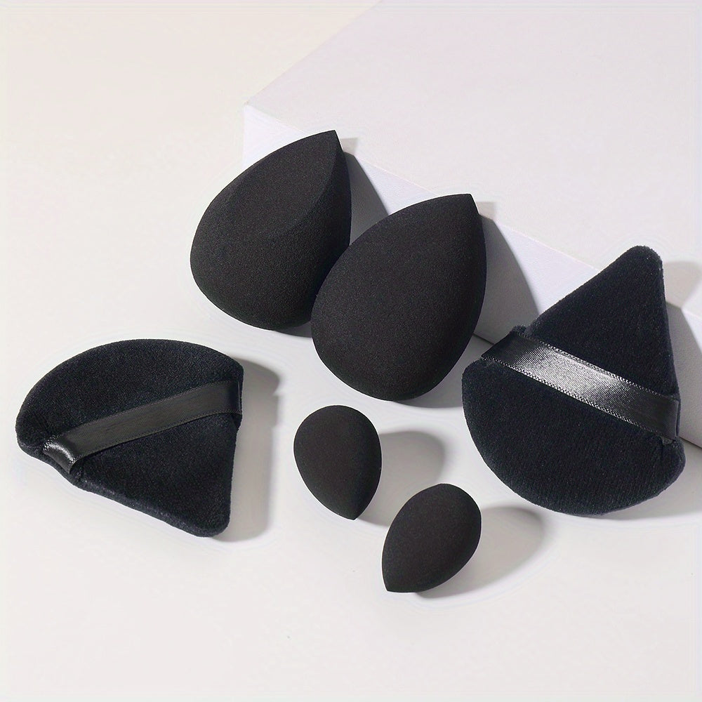 6pcs Face Makeup Sponge Puff Set, 2pcs Large Makeup Sponge & 2pcs Mini Makeup Beauty Blender & 2pcs Fan-shaped Soft Velvet Makeup Puffs, Flawless For Liquid Cream Powder, Ideal For Makeup Beginner, Black