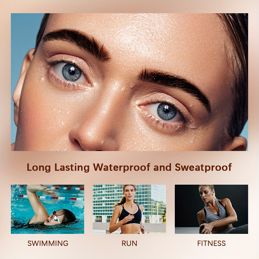 Waterproof and Sweatproof Eyebrow Cream Set with Brush and Sponge Stick - Black and Brown Colors - Lazy Print Eyebrow Stamp Powder - Eyebrow Stencil Included