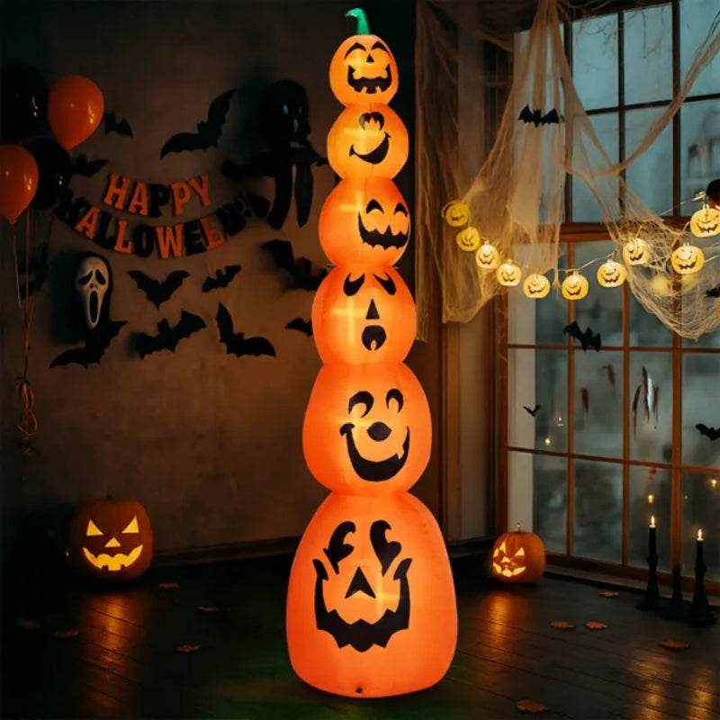9FT Halloween Inflatable Stacked Pumpkins, Blow Up 6 Pumpkins Inflatable With Built-in LED Lights Outdoor Decorations Large Party Yard Decoration