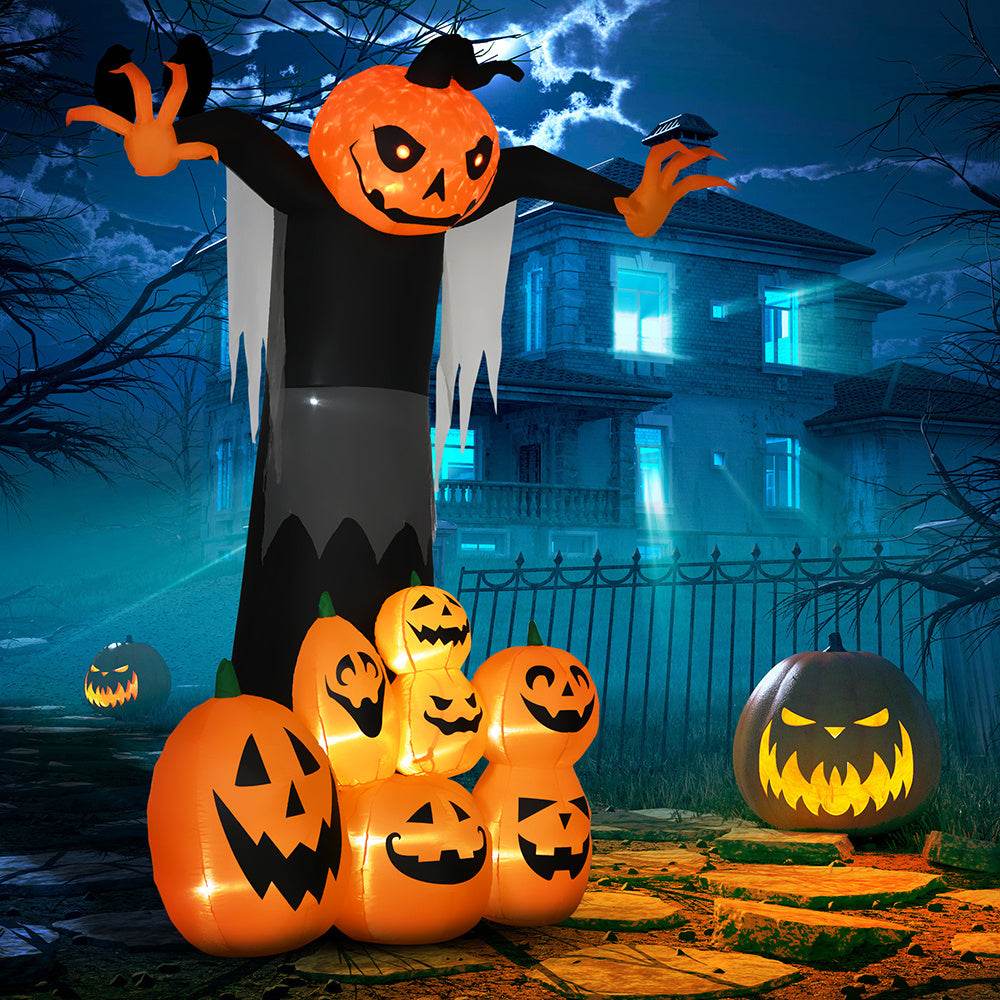 9ft Halloween Inflatables Outdoor Decorations, Pumpkin Ghost With Pumpkin Patch, Outdoor Giant Blow Up Yard Decor With Build-in LED For Garden, Lawn, Party, Holiday