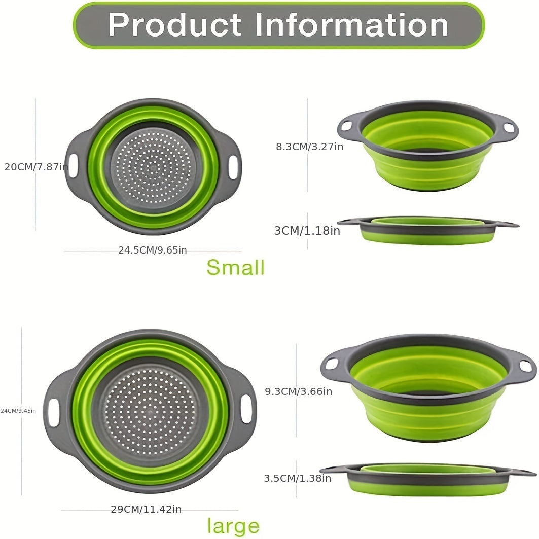 1/2pcs Silicone Collapsible Colander Set - 2 Round Strainers for Draining Pasta, Spaghetti, Salad, Vegetables and Fruits - Large and Small Sizes - Sink Strainers for Kitchen - Useful Kitchen Gadget