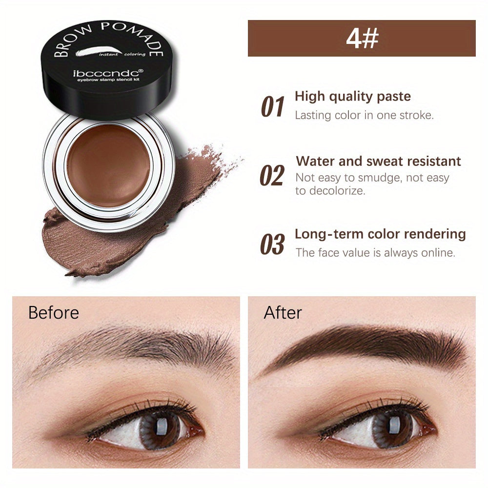 Waterproof and Sweatproof Eyebrow Cream Set with Brush and Sponge Stick - Black and Brown Colors - Lazy Print Eyebrow Stamp Powder - Eyebrow Stencil Included