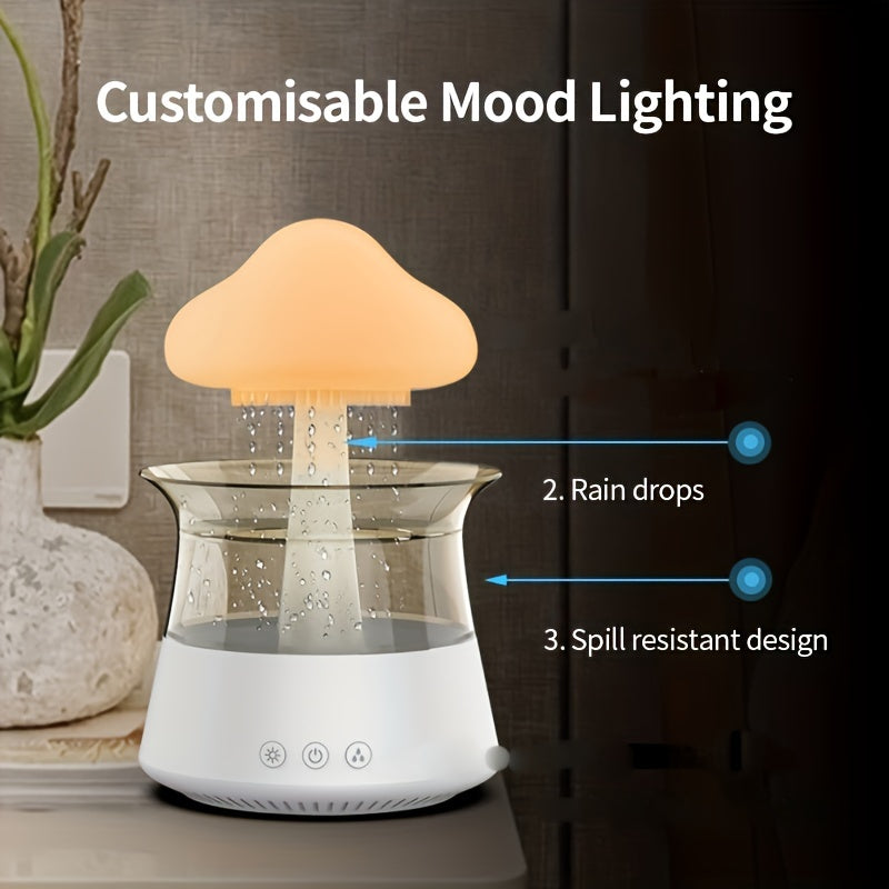 USB-Powered Zen Master Mushroom Lamp with Rain Cloud Aromatherapy Oil Diffuser, Night Light & Ultra-Quiet Humidifier - Perfect for Home or Office, White, Zen Home Decor