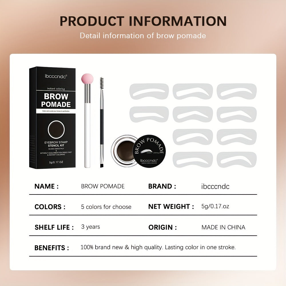 Waterproof and Sweatproof Eyebrow Cream Set with Brush and Sponge Stick - Black and Brown Colors - Lazy Print Eyebrow Stamp Powder - Eyebrow Stencil Included