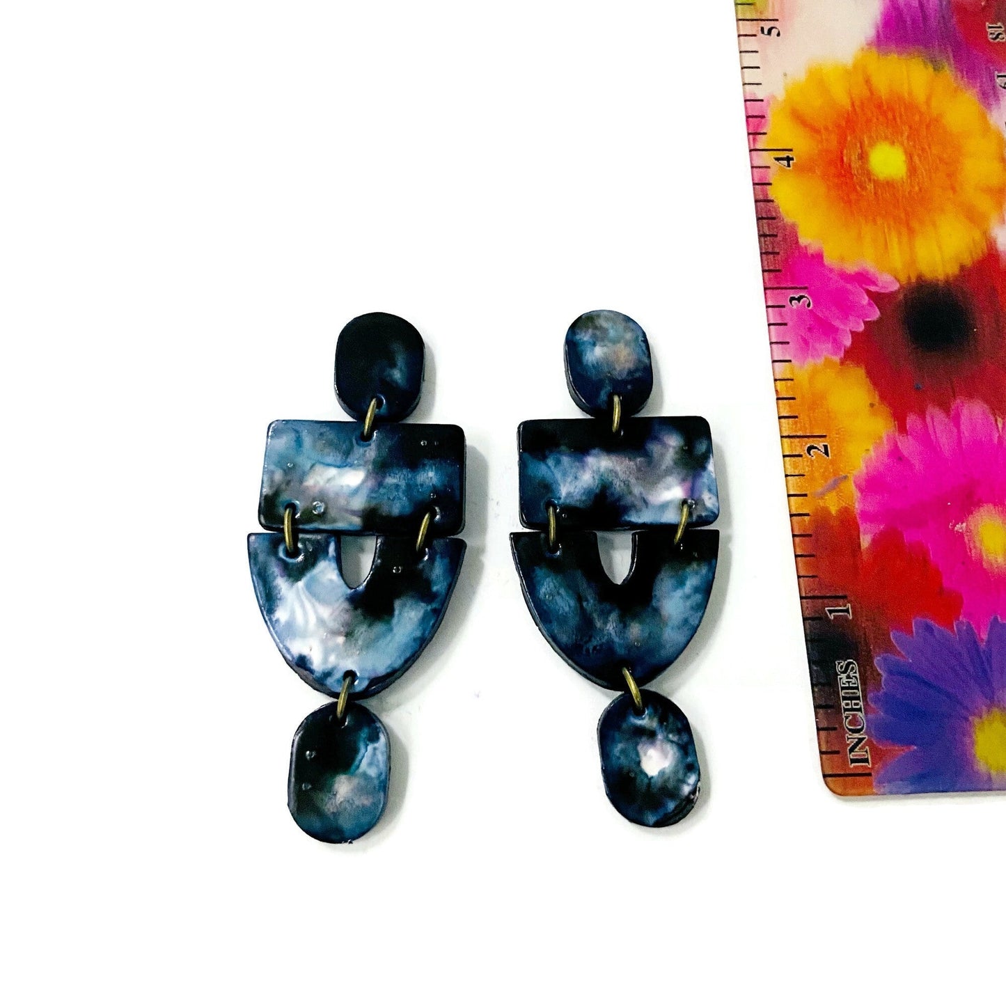 Black & White Marbled Statement Earrings- "Lee"-1