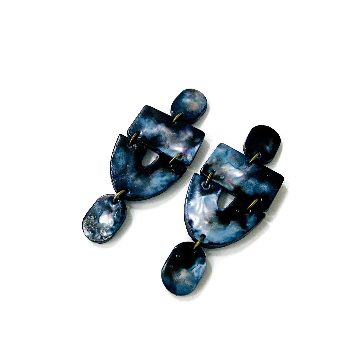 Black & White Marbled Statement Earrings- "Lee"-3