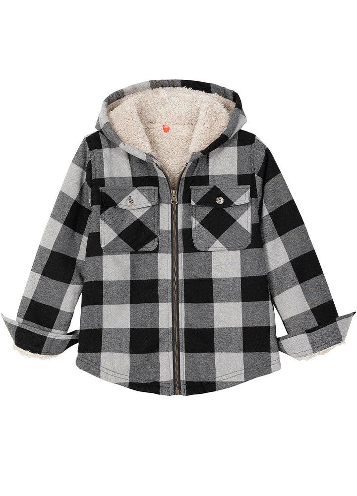 Kids Matching Family Black White Hooded Flannel Jacket-2