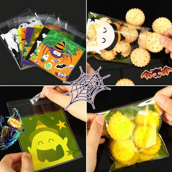 450 Pcs Halloween Cellophane Treat Bags Self-sealing Clear Candy Cookie Bags Pumpkin Ghost Black Cat Skull Trick Or Treat Bags For Halloween Birthday Trick Or Treat Party Favors Supplies
