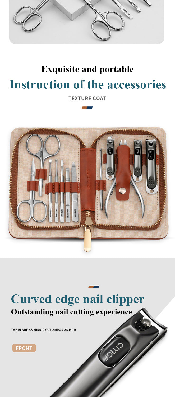 High-Quality Manicure Set With Morandi Grey Top-Grade PU Leather Packaging Nail Clipper Kits Perfect Gift Friends Family