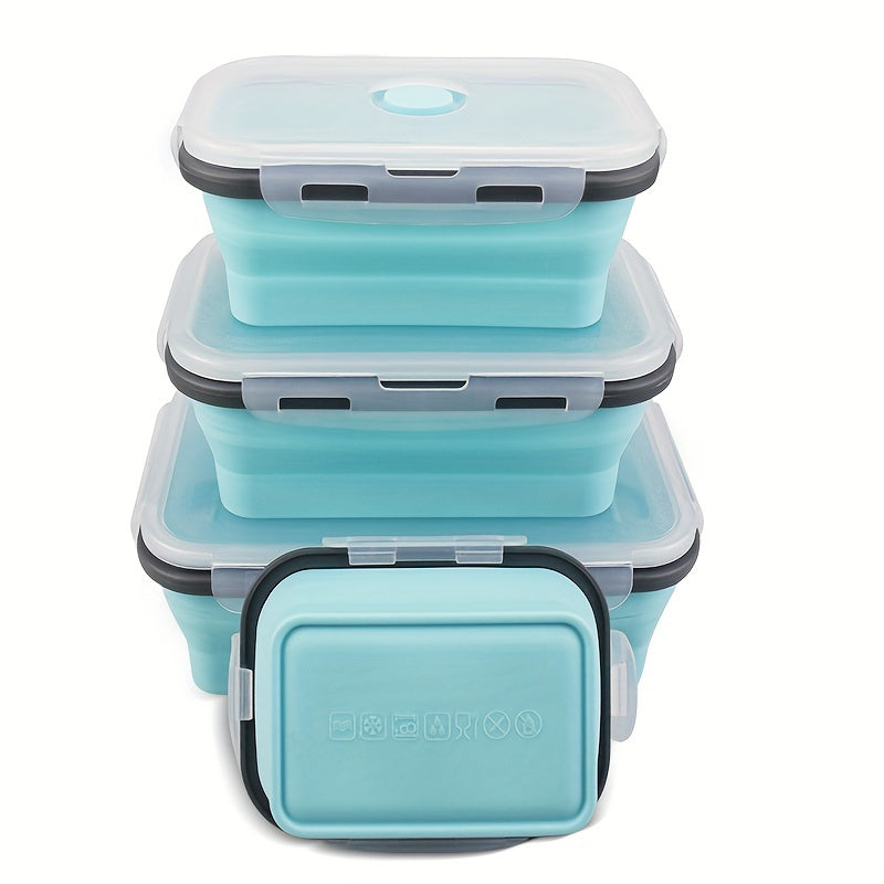 1/4pcs Collapsible Silicone Food Storage Container Stackable, Space Saving, Microwaveable, Freezer, Dishwasher Safe, BPA Free, Foldable Leftover Or Meal Prep Lunch Box Containers, Kitchen Accessories