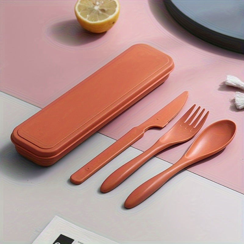 3 In 1 Camping Utensil Set, Reusable Utensils Set With Case, Travel Utensils, Portable Utensils Set, Plastic Case For Travel Picnic Camping Or Daily Use