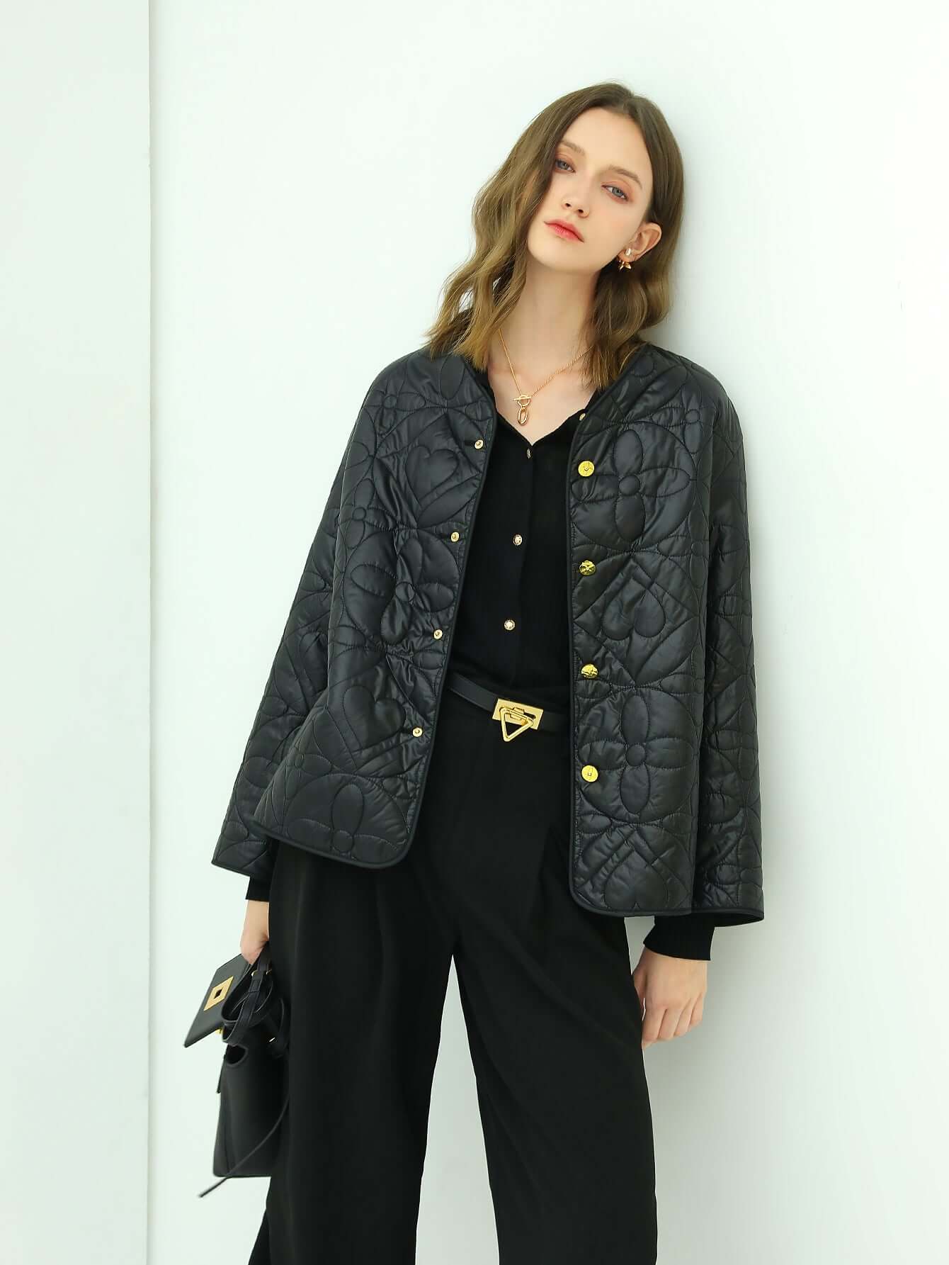 Chic Floral Quilted Black Lightweight Jacket-1