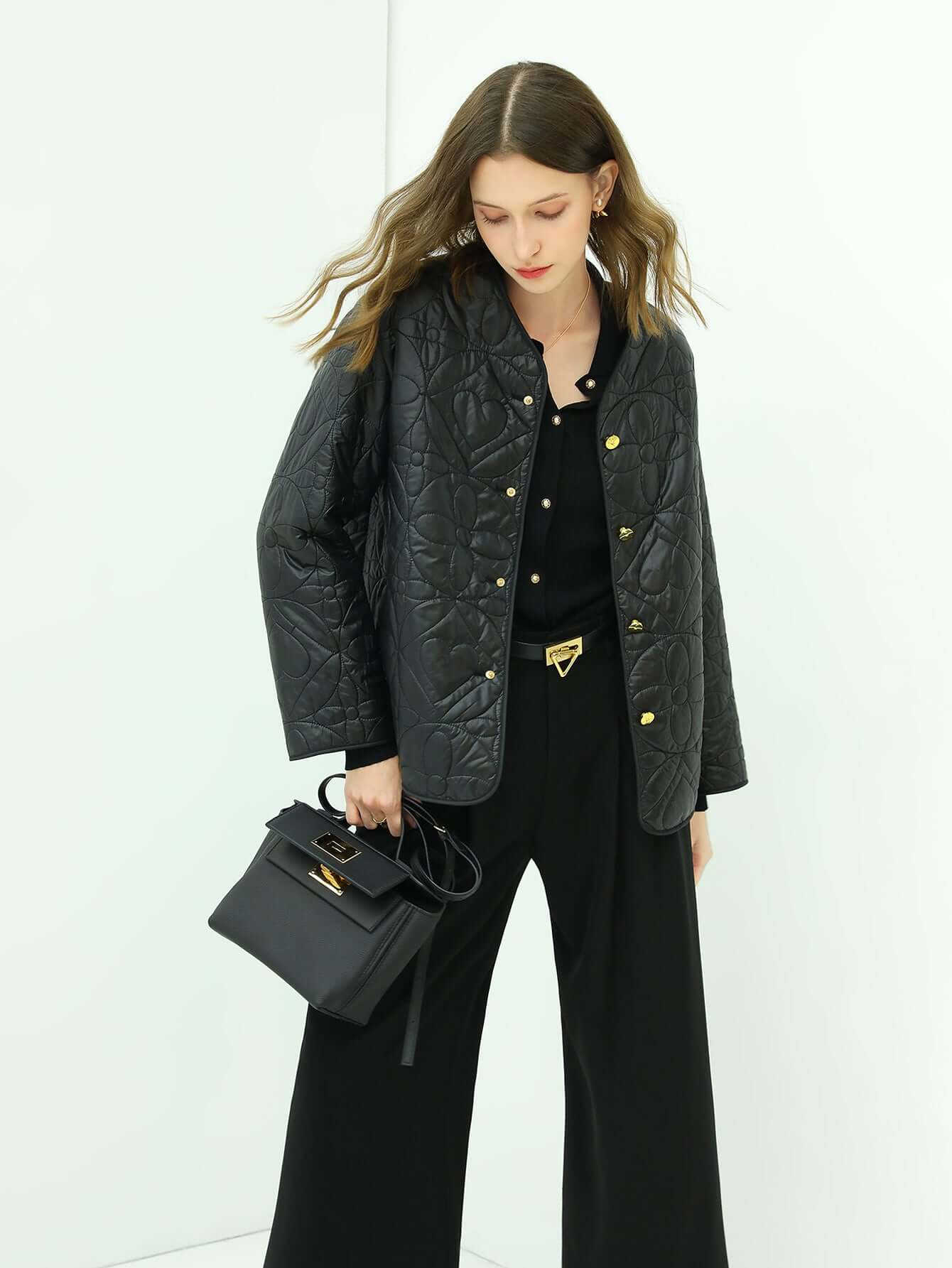 Chic Floral Quilted Black Lightweight Jacket-2