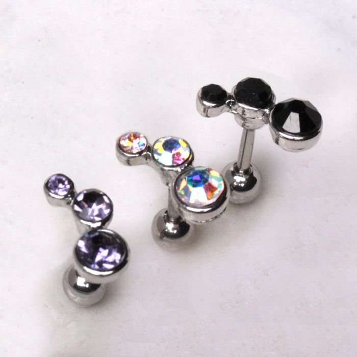 316L Surgical Steel Triple Round CZ Cartilage Earring-1