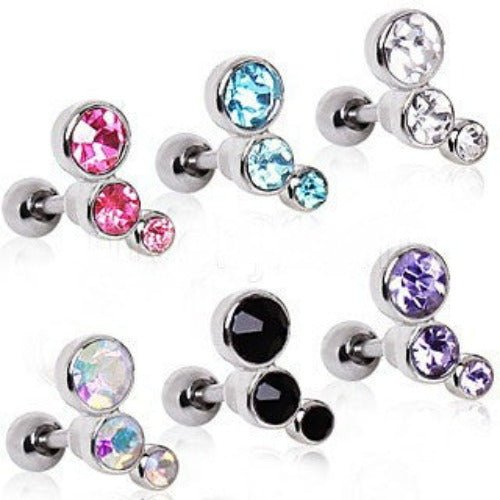 316L Surgical Steel Triple Round CZ Cartilage Earring-2
