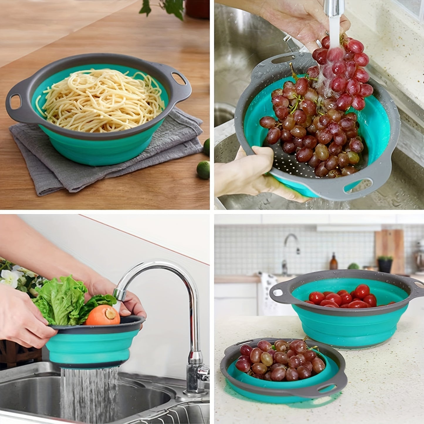 1/2pcs Silicone Collapsible Colander Set - 2 Round Strainers for Draining Pasta, Spaghetti, Salad, Vegetables and Fruits - Large and Small Sizes - Sink Strainers for Kitchen - Useful Kitchen Gadget