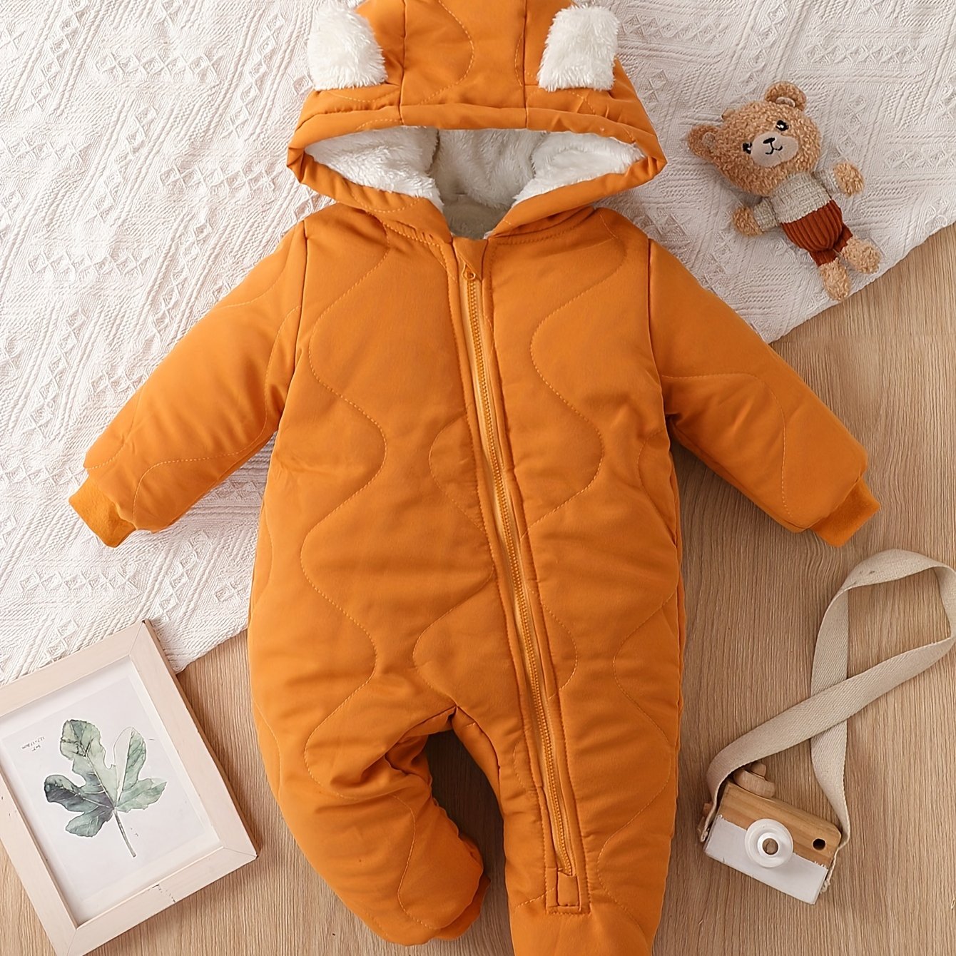 Infant Hooded Thick Romper Long Sleeve Zipper Thermal Outdoor Jumpsuit, Babies & Kids Coat