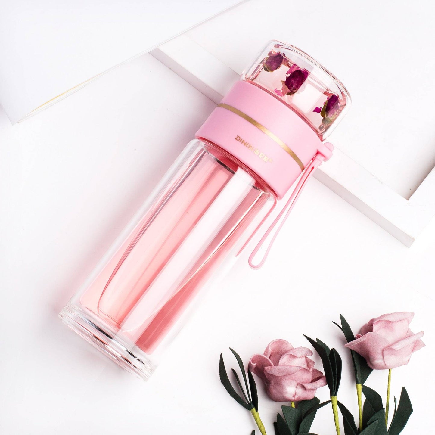 Glass Water Bottle With Tea Infuser Filter Tea Separation Double Wall Glass Bottle Leakproof-4