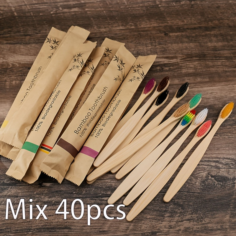20/40/60pcs Bamboo Toothbrushes Colorful Toothbrush Resuable Portable Adult Wooden Soft Tooth Brush for Home Travel Hote