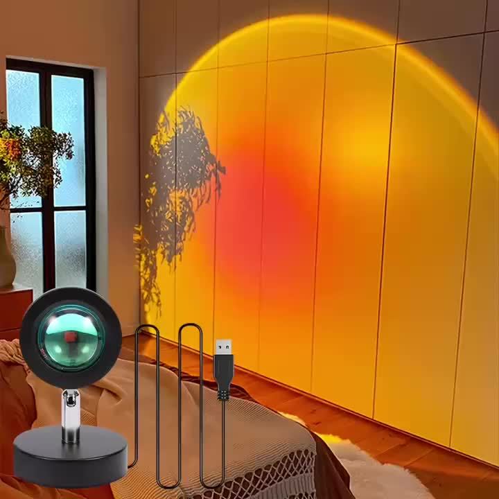 1pc USB-Powered LED Sunset Lamp Projector - Cozy Ambient Night Light with Warm Orange Glow for Bedroom, Living Room Decor & Photography, Energy-Efficient Tabletop Design, Lamp for Bedroom