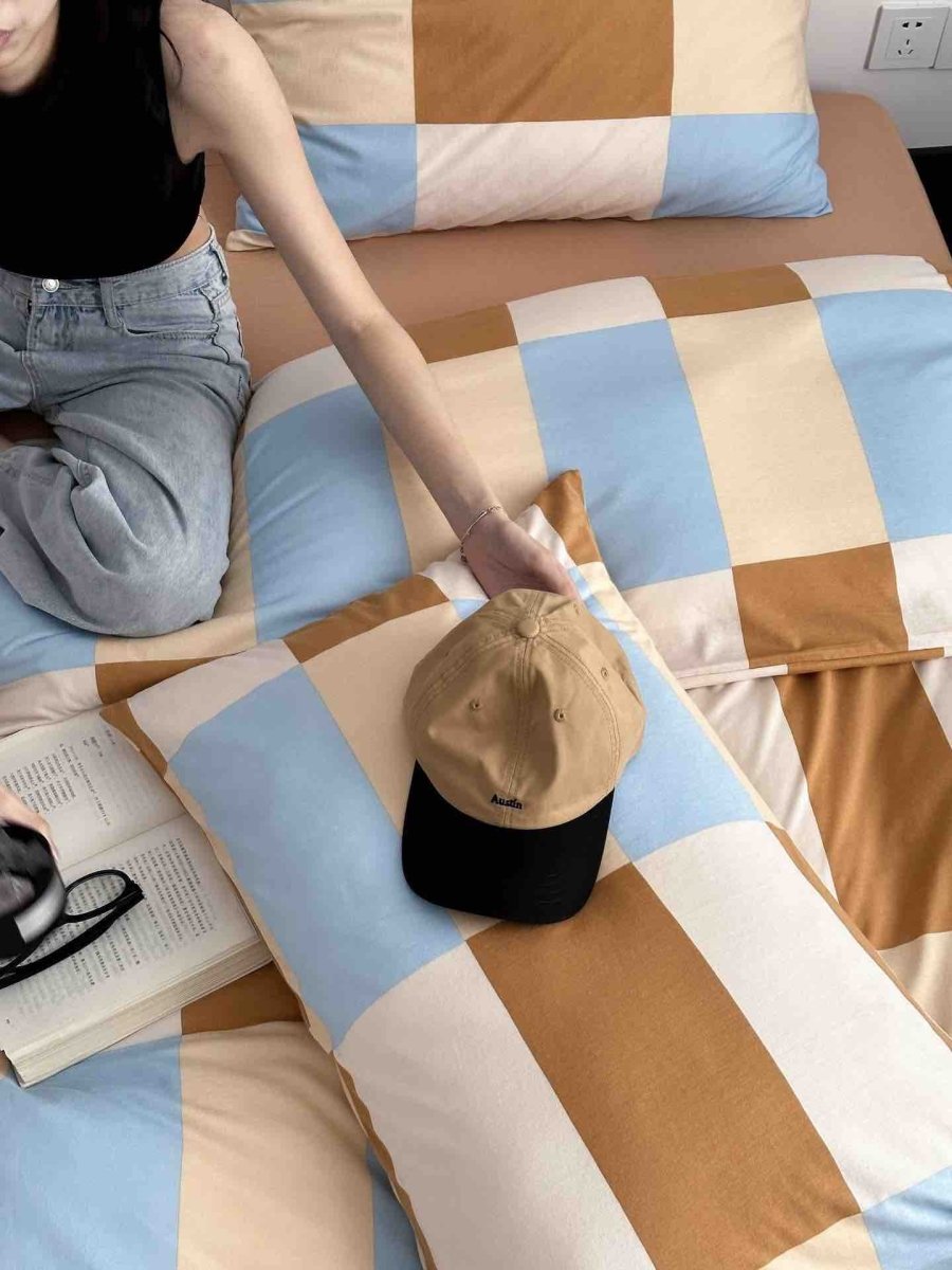 Dopamine Checker Queen Duvet Cover Set With Pillowcases & Fitted Sheet-4