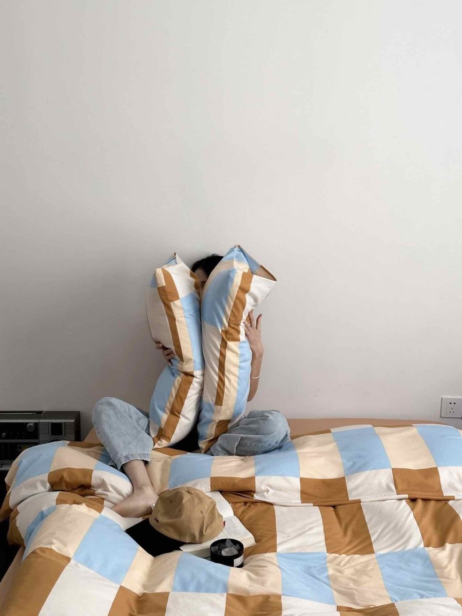 Dopamine Checker Queen Duvet Cover Set With Pillowcases & Fitted Sheet-3