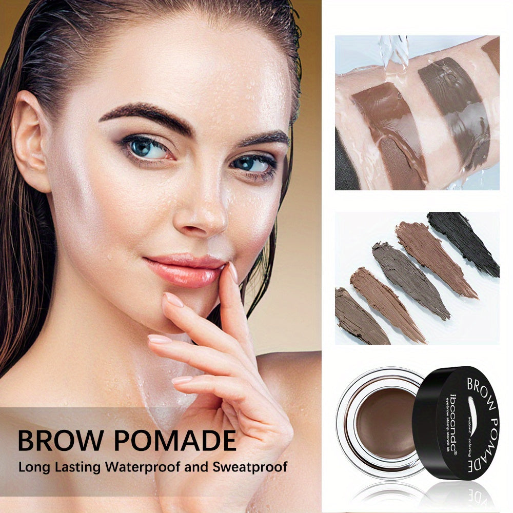 Waterproof and Sweatproof Eyebrow Cream Set with Brush and Sponge Stick - Black and Brown Colors - Lazy Print Eyebrow Stamp Powder - Eyebrow Stencil Included
