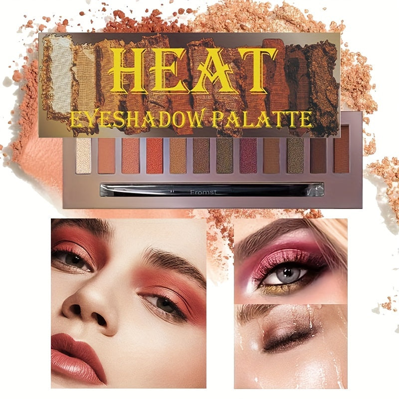 12 colors Warm and Bright Eyeshadow Palette with Shimmer Glitter and Matte Finish - Long Lasting Cosmetics with Mirror and Matching Brush For Music Festival