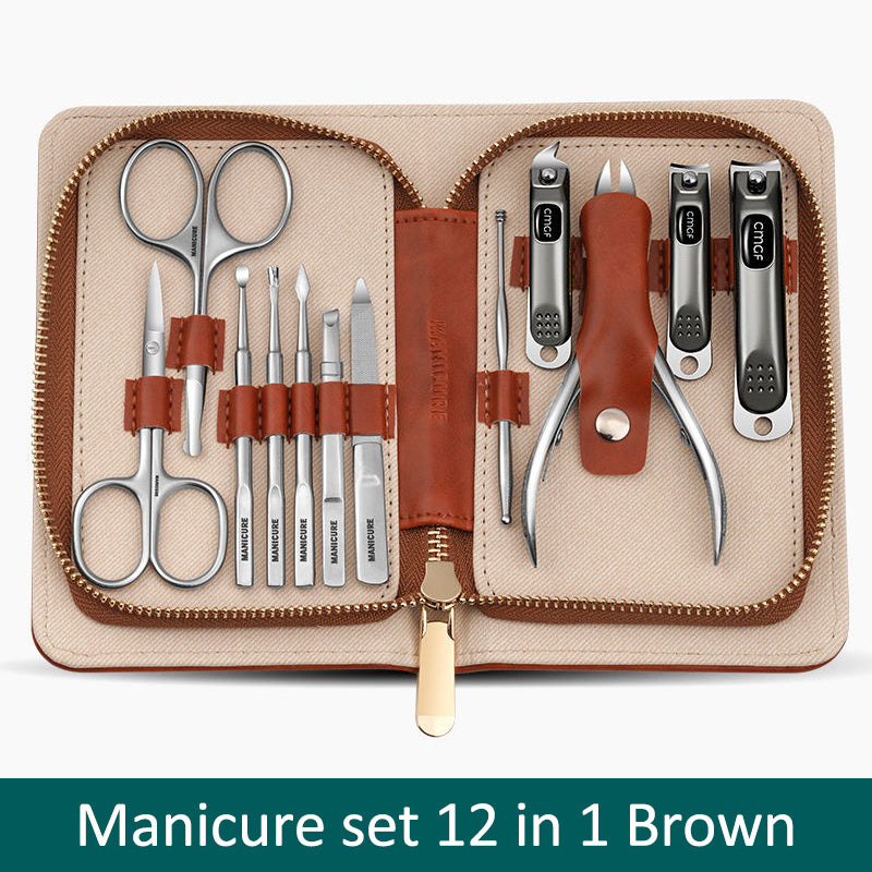High-Quality Manicure Set With Morandi Grey Top-Grade PU Leather Packaging Nail Clipper Kits Perfect Gift Friends Family