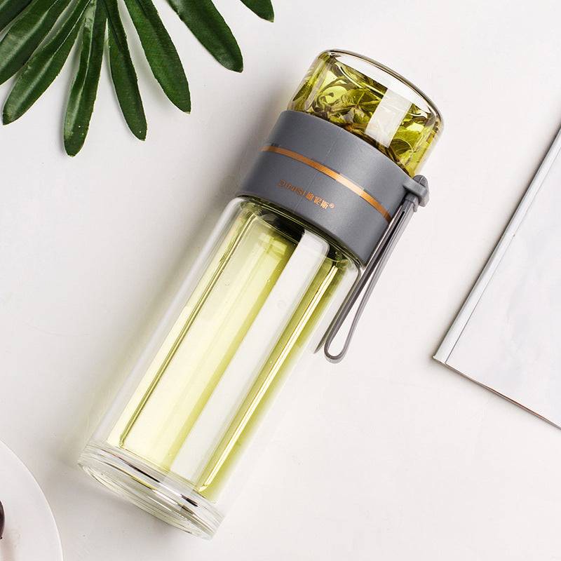 Glass Water Bottle With Tea Infuser Filter Tea Separation Double Wall Glass Bottle Leakproof-11
