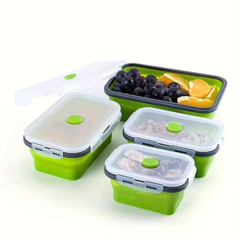 1/4pcs Collapsible Silicone Food Storage Container Stackable, Space Saving, Microwaveable, Freezer, Dishwasher Safe, BPA Free, Foldable Leftover Or Meal Prep Lunch Box Containers, Kitchen Accessories
