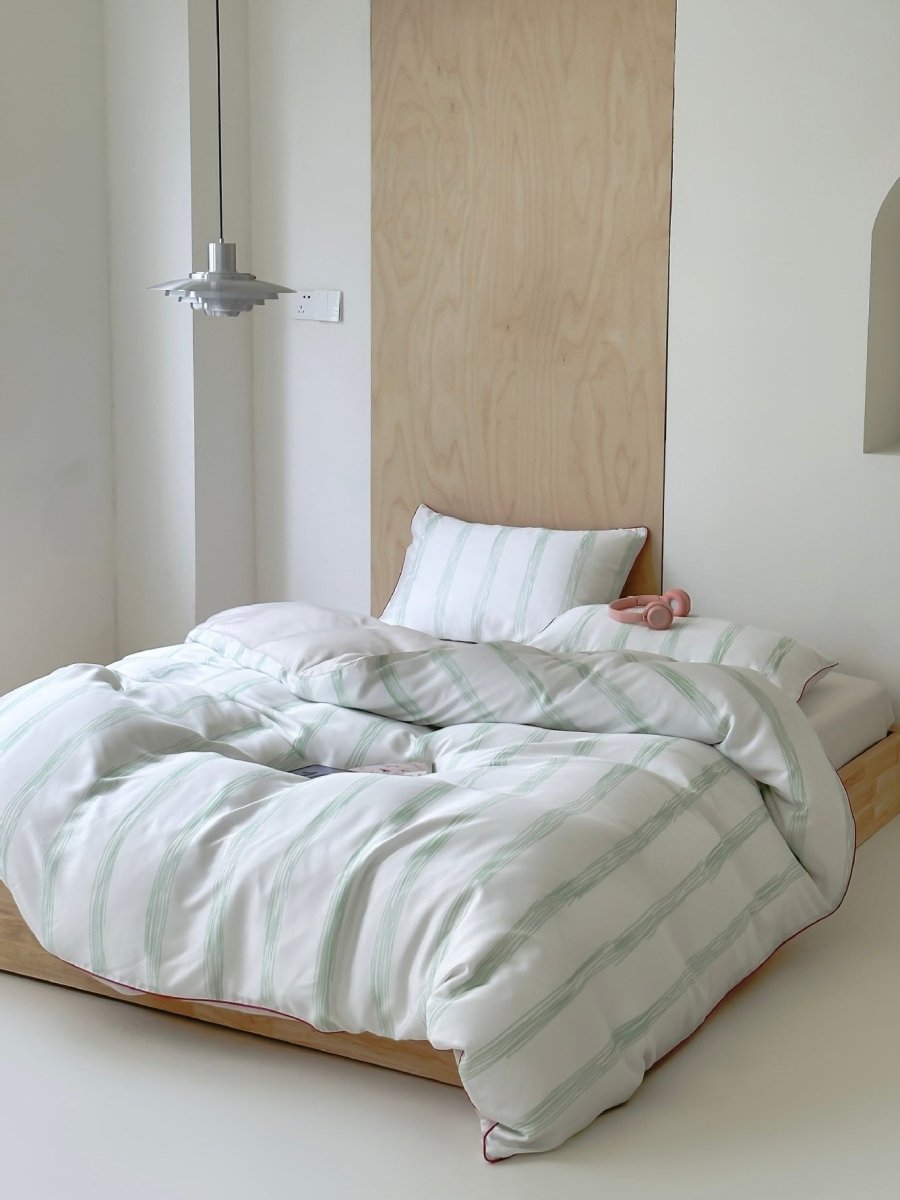 Elegant Coastal Pastel Stripe Silky Smooth Tencel Lyocell Duvet Cover Set - Queen Size-4
