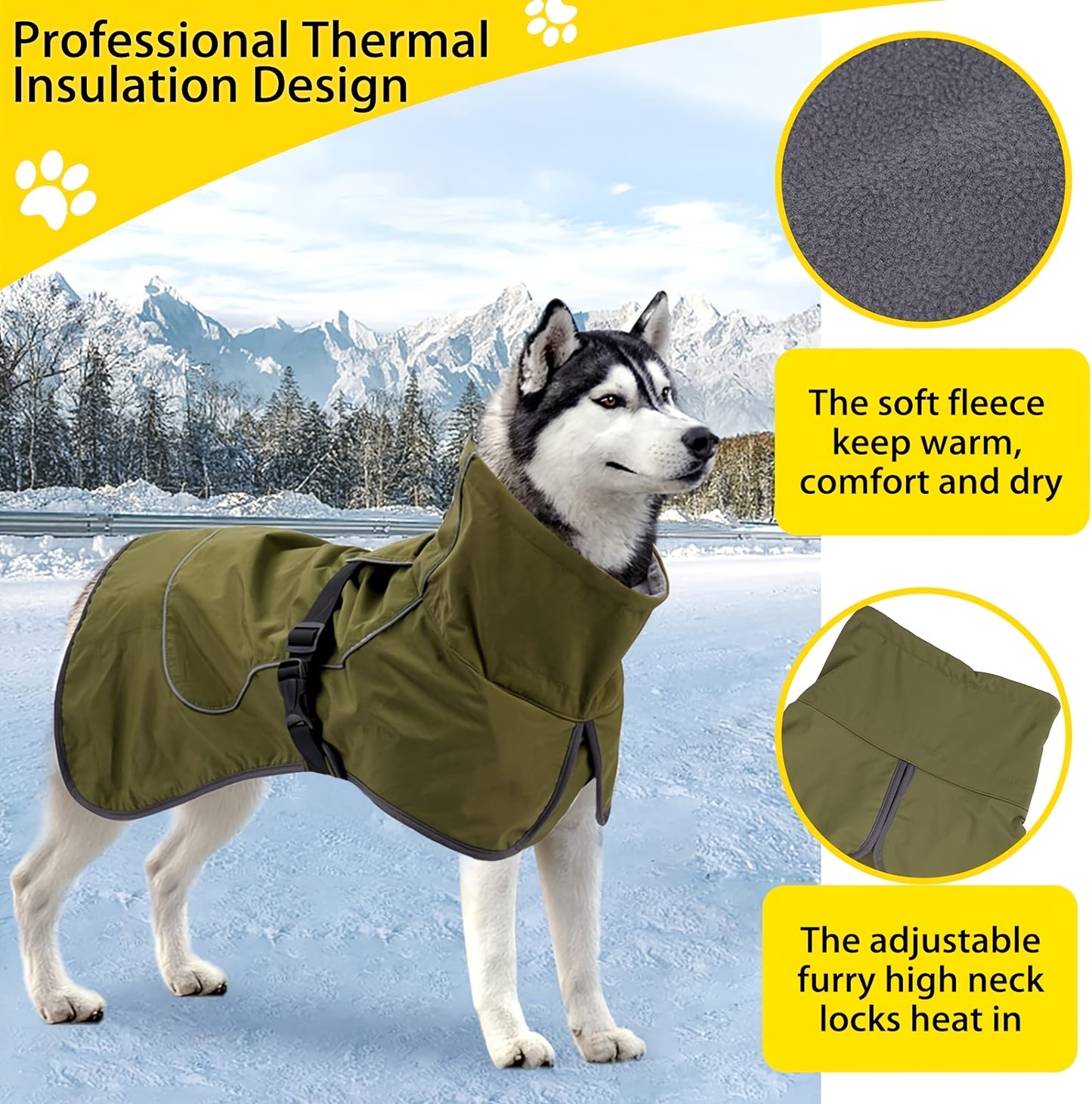 Waterproof Double-Layer Winter Dog Coats - Insulated, Windproof, and Reflective Dog Jackets for Large Dogs - Ideal for Rainy and Snowy Days, Easy to Put On and Take Off