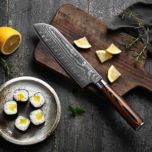 8 inch Hot Sale Damascus Kitchen Knife With Pakka Wood handle vg10 67 Layers Damascus Santoku Knife